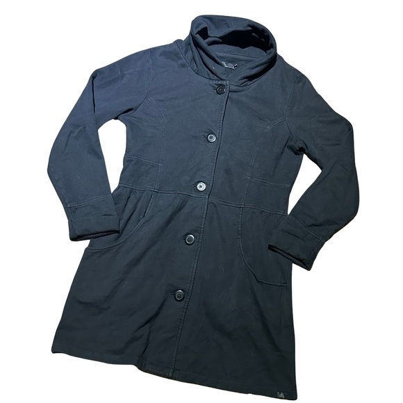 Prana black w Button Up Cowl Neck Coat/Jacket Size Large qw - Picture 1 of 3